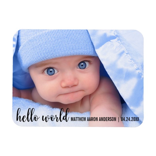Hello World New Baby Modern Announcement Magnet (Horizontal)
