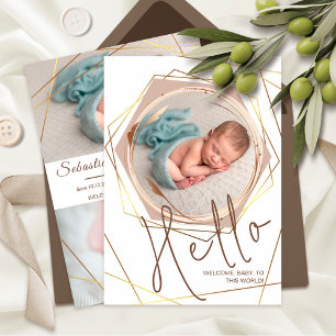 Hello World Newborn Photo Announcement Card