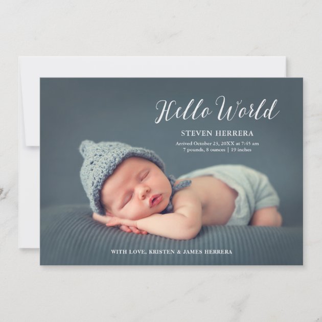 Hello World Overlay With Floral Decor Baby Birth Announcement
