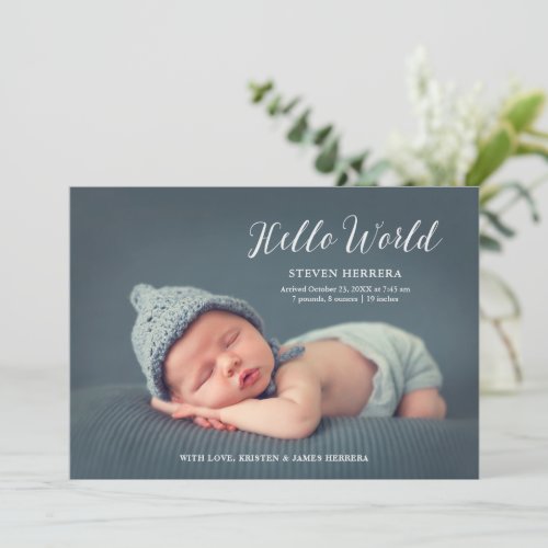 Hello World Overlay with Floral Decor Baby Birth Announcement