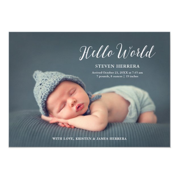 Hello World Overlay with Floral Decor Baby Birth Card