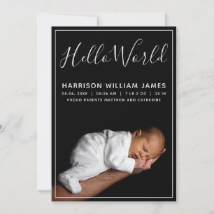 Hello World Photo Baby Birth Announcement