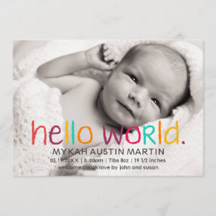 Hello World Photo Birth Announcement