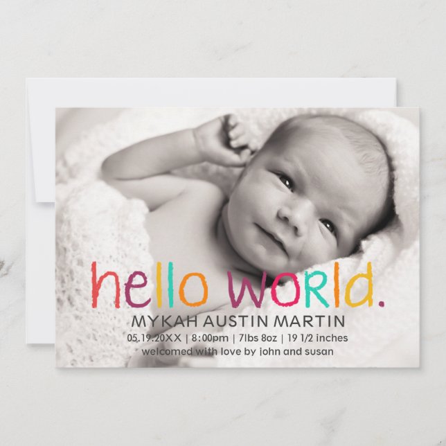 Hello World Photo Birth Announcement (Front)