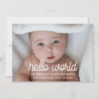 Hello world photo birth announcement card