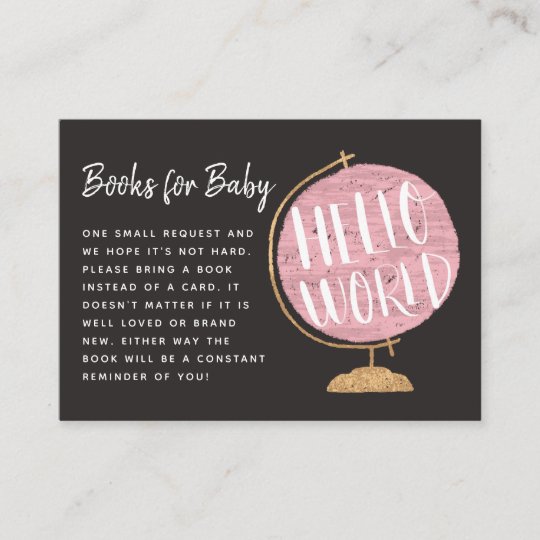 Hello World Pink Globe Books For Baby Shower Enclosure Card Zazzle Com