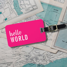 Hello World Pink White Girly Luggage Tag