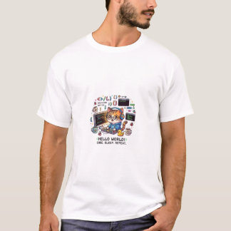 Hello World! Programmer Cat T-Shirt - Code Sleep R
