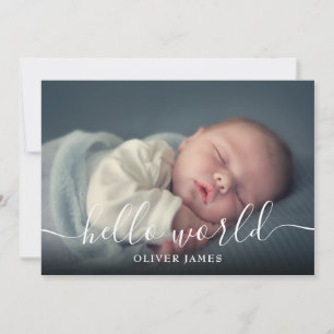 Hello World Script Baby Boy Blue Birth Announcement