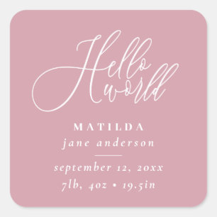 Hello world script birth announcement square sticker