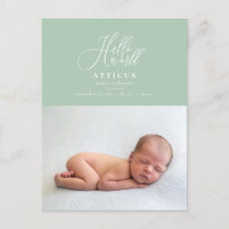 Hello world script text photo birth announcement