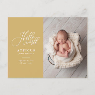 Hello world script text photo birth announcement