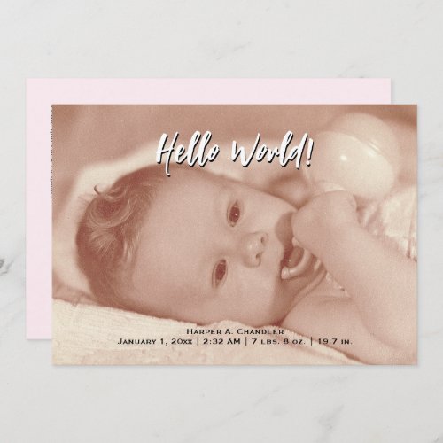 Hello World Your Text and Baby Photo Pink Template