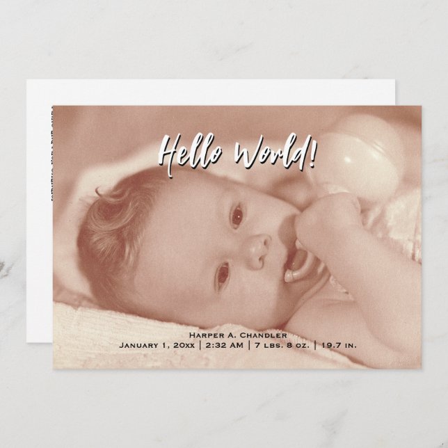 Hello World Your Text and Baby Photo Template (Front/Back)
