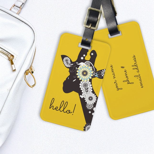 Hello! - Yellow Funky Cool Giraffe Luggage Tag (Creator Uploaded)