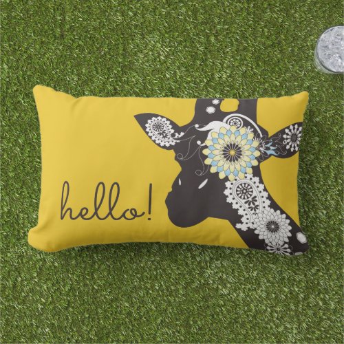 Hello Yellow Funky Cool Giraffe Outdoor Lumbar Pillow