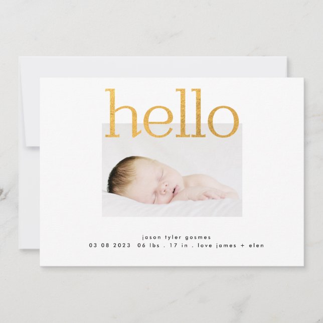 hello yellow gold Foil modern simple minimalistic Announcement (Front)