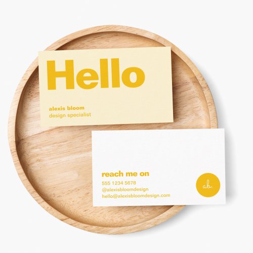 Hello Yellow Retro Modern Minimal Stylish Trendy Business Card