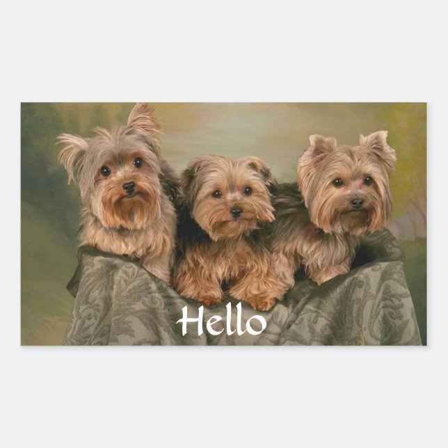 Hello Yorkshire Terrier Puppy Dog Greeting Sticker (Front)