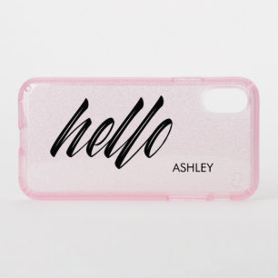 Hello Your Name Girly Script Pink Glitter Speck iPhone XS Case