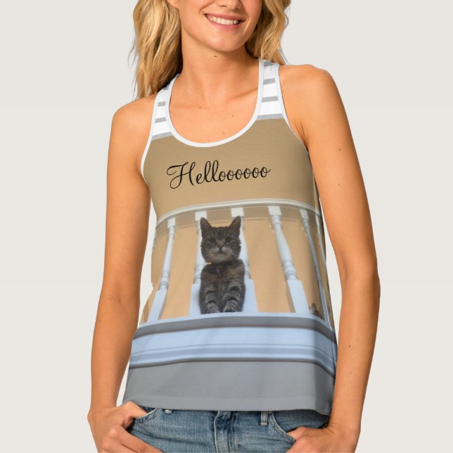 Helloooooo Cute Tabby Cat Tank Top (Front)