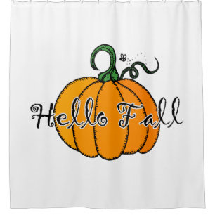 Hellow Pumpkin Fall Pumpkin Hello Fall Shower Curtain