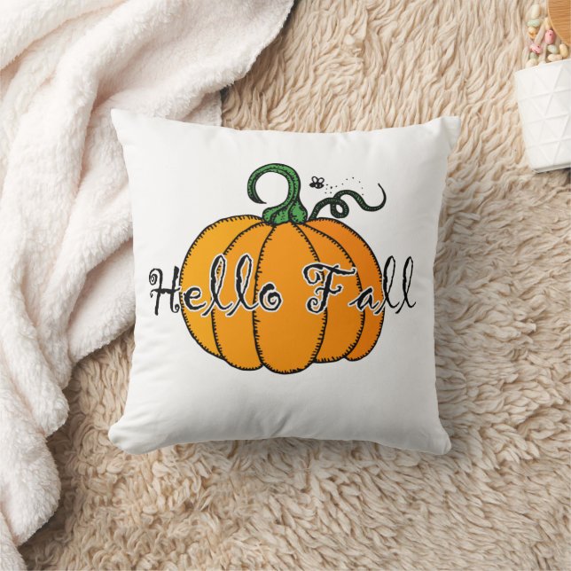 Hellow Pumpkin Fall Pumpkin Hello Fall Throw Pillow (Blanket)