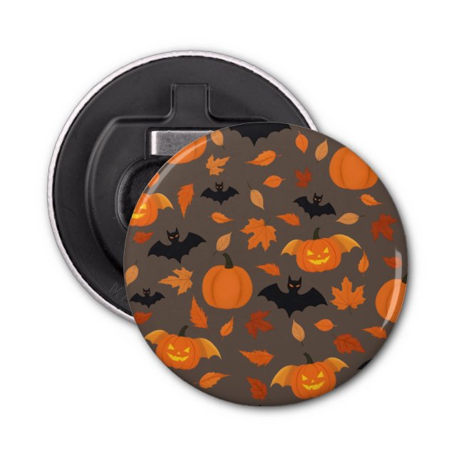 Helloween pattern | pumpkin, bat, autumn leaves. bottle opener (Front)