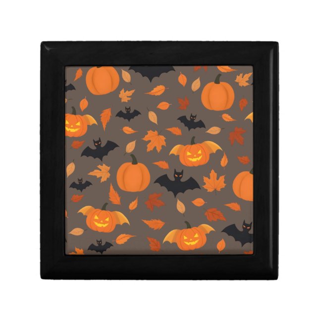 Helloween pattern | pumpkin, bat, autumn leaves. gift box (Front)