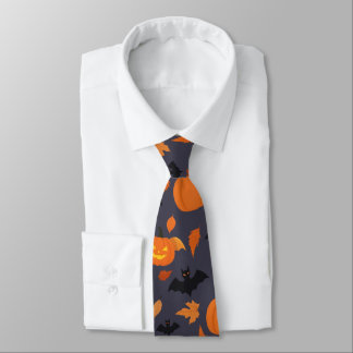 Helloween pattern | pumpkin, bat, autumn leaves. neck tie