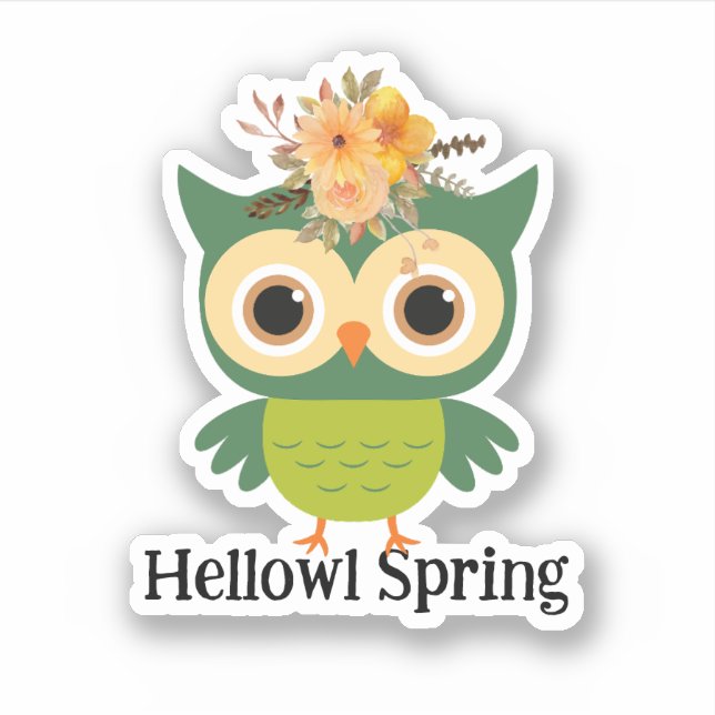 Hellowl Spring Cute Owl Hello Spring Sticker (Front)