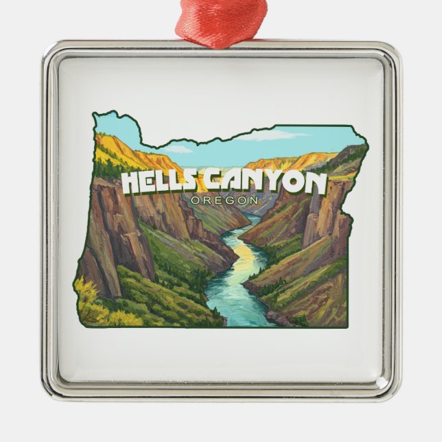 Hells Canyon Oregon Map Metal Ornament (Front)