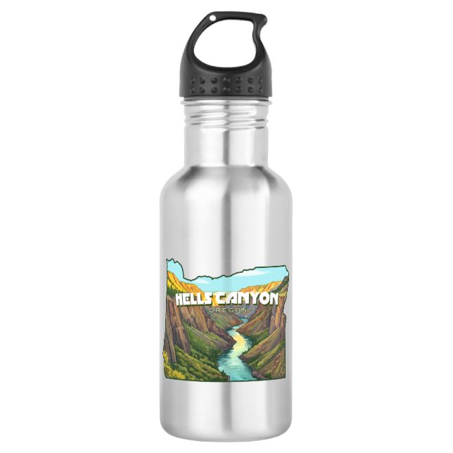 Hells Canyon Oregon Map Stainless Steel Water Bottle (Front)