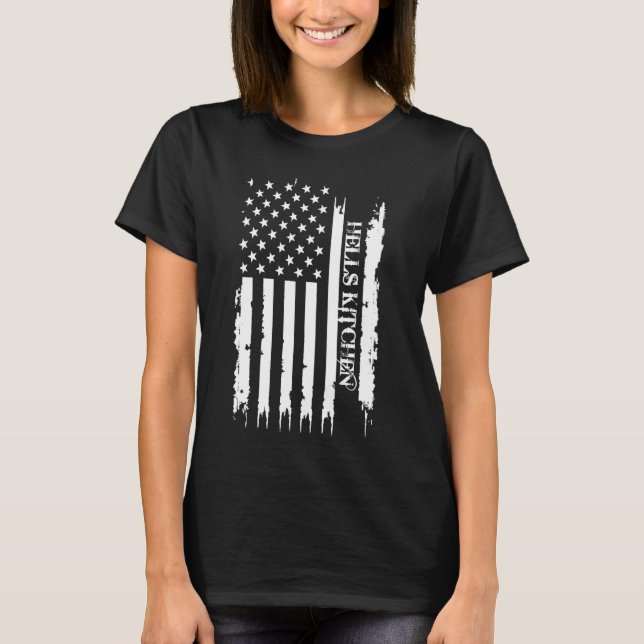 Hells Kitchen United States Distressed w US Flag T-Shirt (Front)