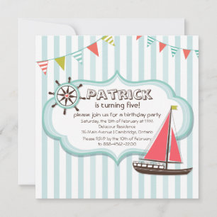 Helm and Sailboat Nautical Birthday Invitation