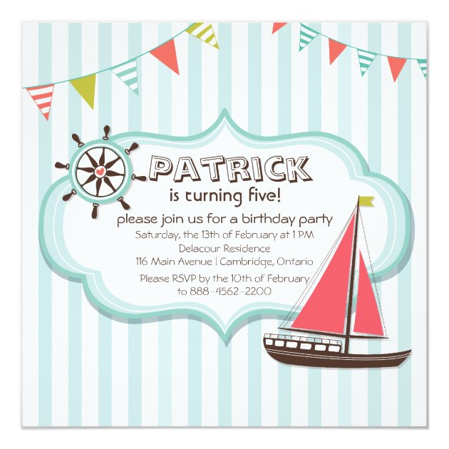 Helm And Sailboat Nautical Birthday Invitation