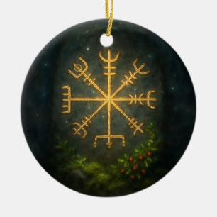 Helm of Awe Aegishjalmur Norse Protective Symbol Ceramic Ornament