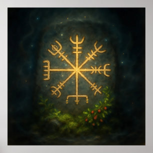 Helm of Awe Aegishjalmur Norse Protective Symbol   Poster