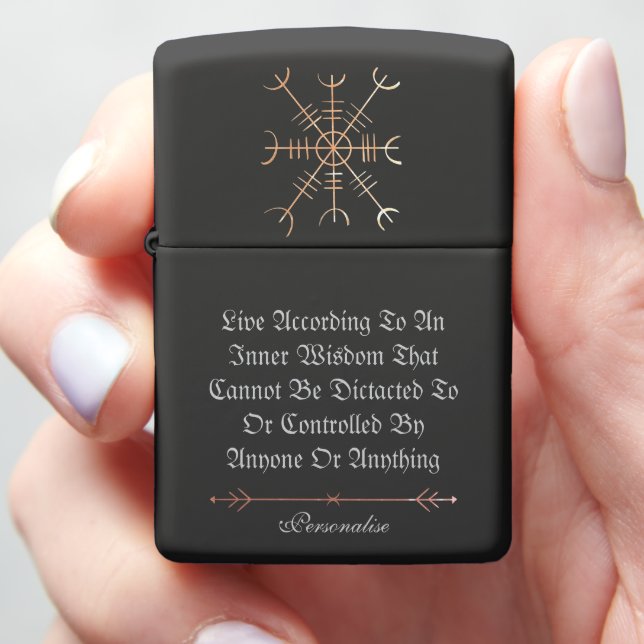 Helm Of Awe Viking Rune Symbolism Spiritual Quote Zippo Lighter (In Hand)