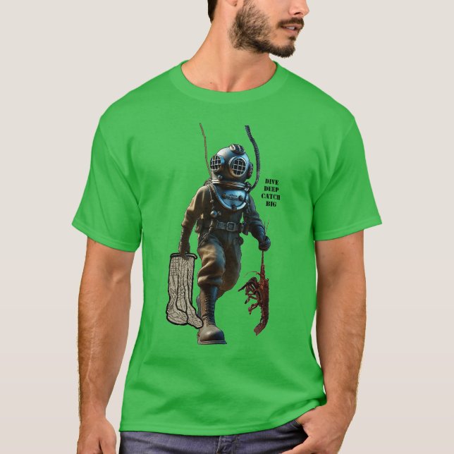 Helmet Diver Catching a Lobster Underwater URM T-Shirt (Front)