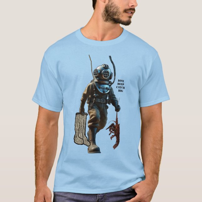 Helmet Diver Catching a Lobster Underwater URM T-Shirt (Front)