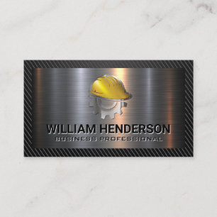 Helmet Gear Construction Logo Metallic Business Card