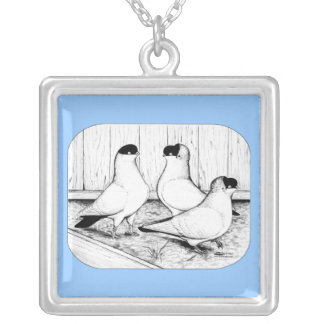 Helmet Pigeon Trio Silver Plated Necklace