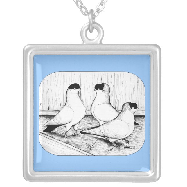 Helmet Pigeon Trio Silver Plated Necklace (Front)