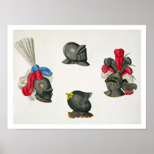 Helmets, plate from 'A History of the Development Poster