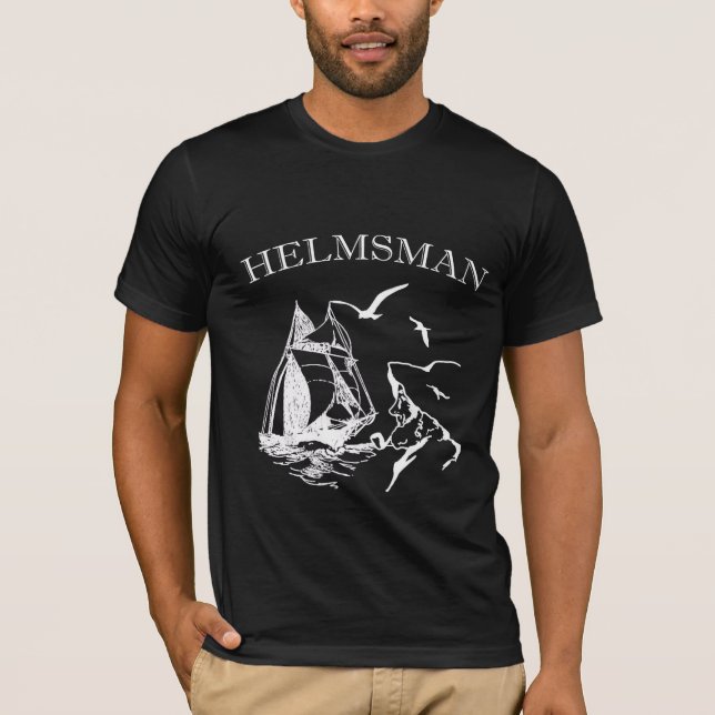 Helmsman Sailboat Sailor Mens Black T-shirt (Front)