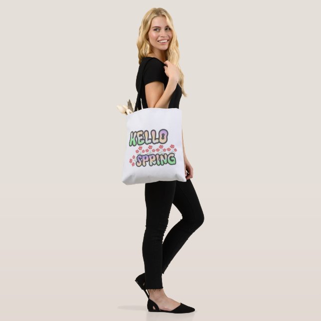 "Heloo Spring" | Floral Print  Tote Bag (On Model)