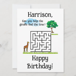 Help giraffe find tree birthday maze puzzle card