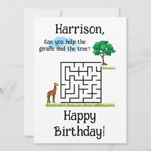 Help giraffe find tree birthday maze puzzle card