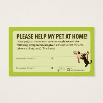 "help! I Have Pets At Home” Pet Alert Card by bigtree4animals at Zazzle